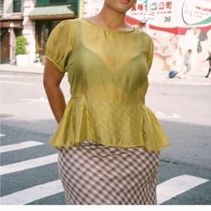 Lisa Says Gah Petra Organza Blouse Chartreuse